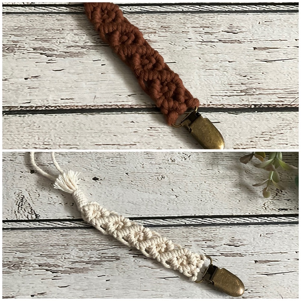 4/$20!!  Boutique Baby Handmade Macrame Baby Pacifier Clip